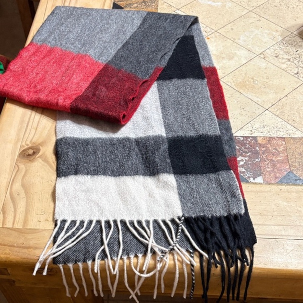 Charter Club 100% Cashmere Red, Black, and Gray Men's Scarf